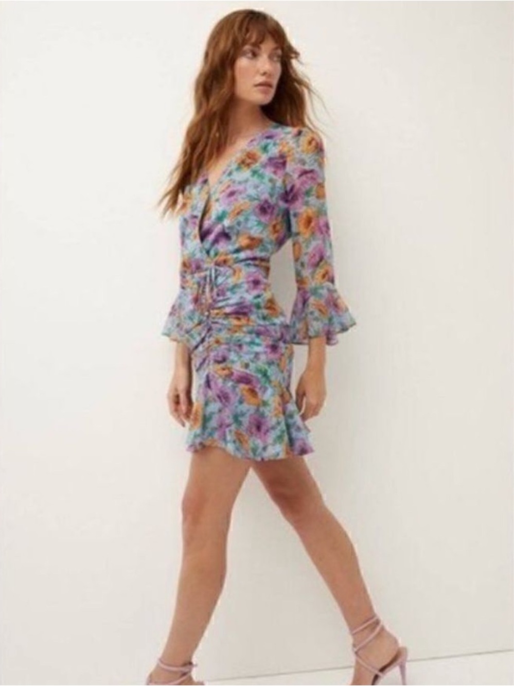Veronica Beard Sean Floral Print Wrap Mini Dress in Silk-Chiffon